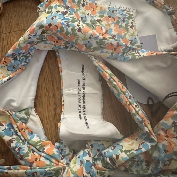La Porte Floral Bikini Set Blue Orange Medium NWT sexy high cut swimwear - Picture 3 of 5